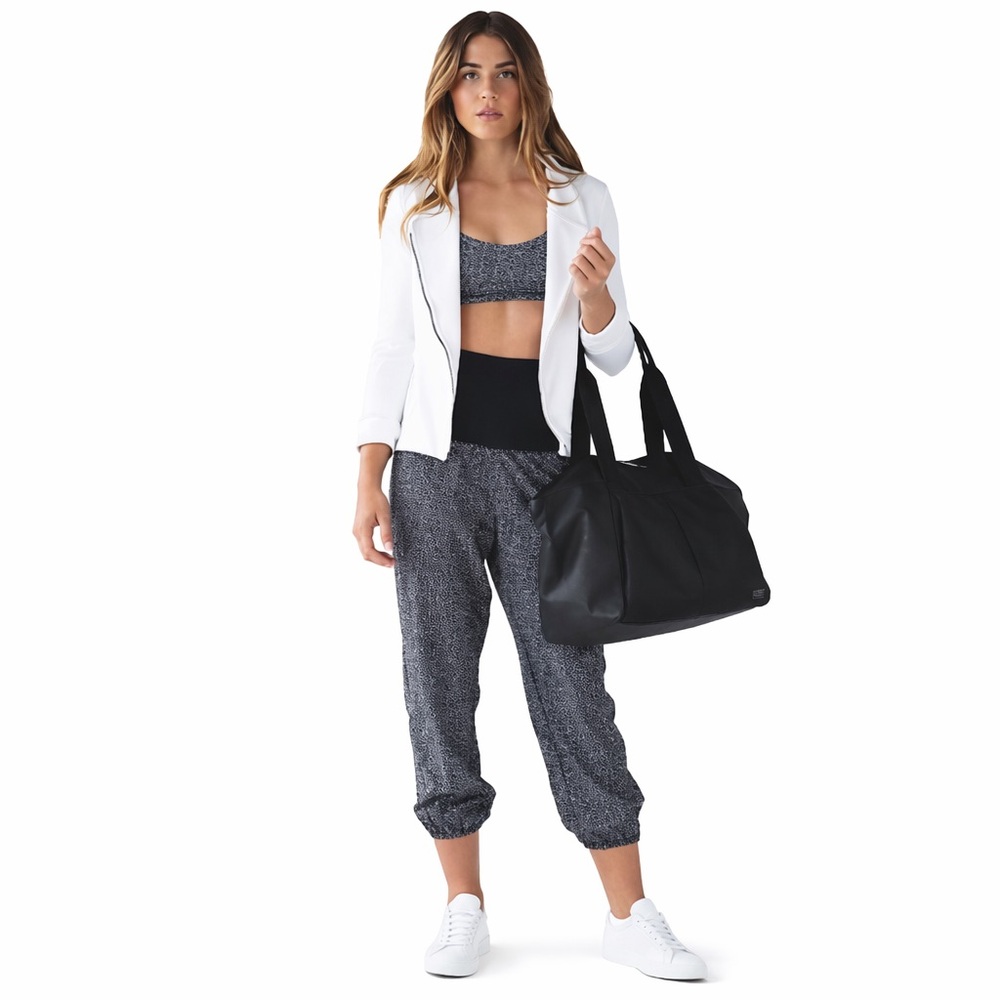 Lululemon 4 Om Pant black gray relaxed 0197 yoga fold over waist band dot floral